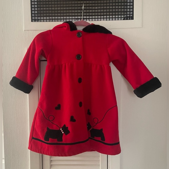 Pete’s Partner Girls Scottish Terrier Red Coat With Faux Black Fur Trim Size 4 - Picture 2 of 10